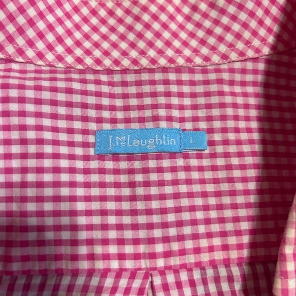 J. McLaughlin Gingham Check Casual Or Dress Shirt Large Pink White - Picture 7 of 9